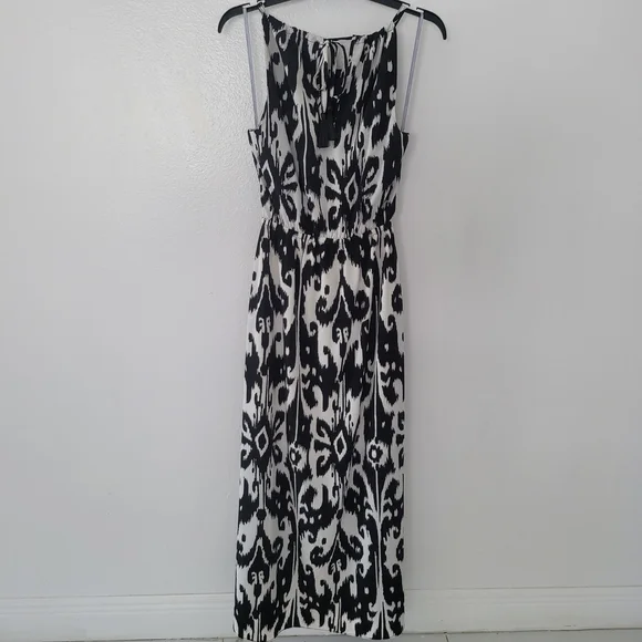 Athleta Ikat Bloom Maxi Dress Midi Halter Black & White Summer Pockets Size S - Picture 7 of 14